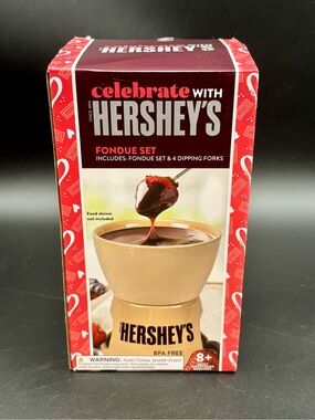 Hershey’s Ceramic Fondue Set Chocolate Fondue Pot with 4 Dipping Forks New